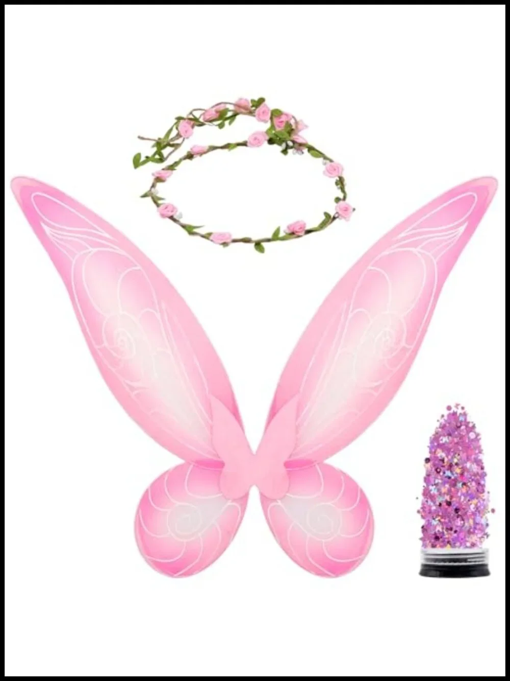 Adult Fairy Costume Accessory Set with Tulle Wings, Crown & Glitter for